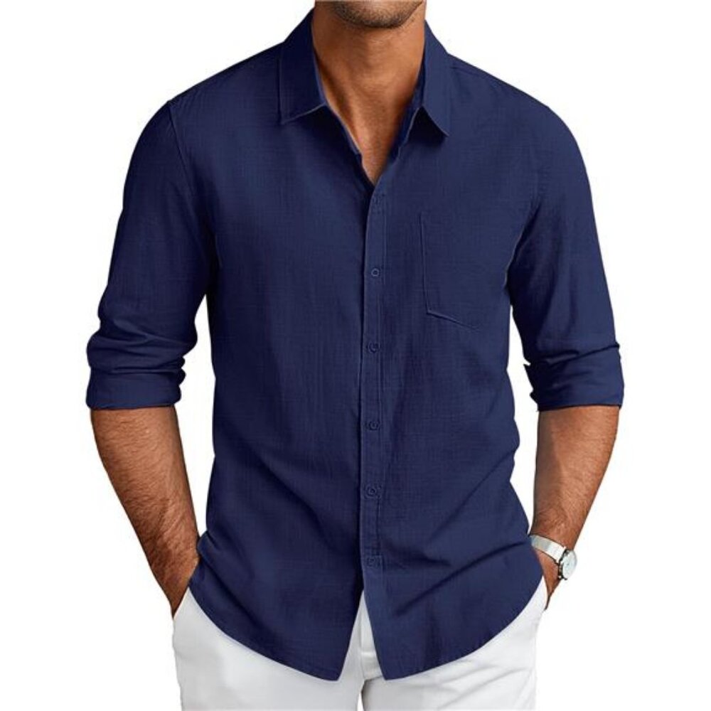 Men's Long Sleeve Button Down Shirts Casual Cotton Linen Shirts Summer